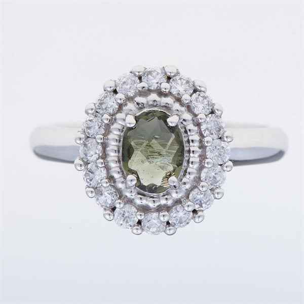 Anello in argento con moldavite e zirconi 157