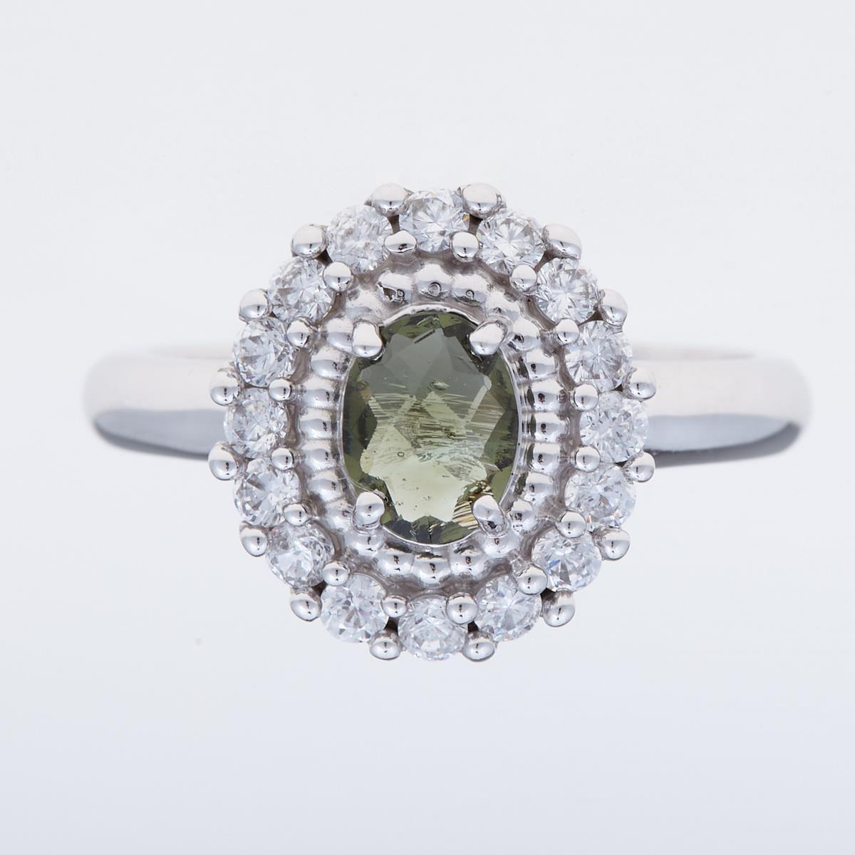 Silver ring with moldavite and zirconia 157