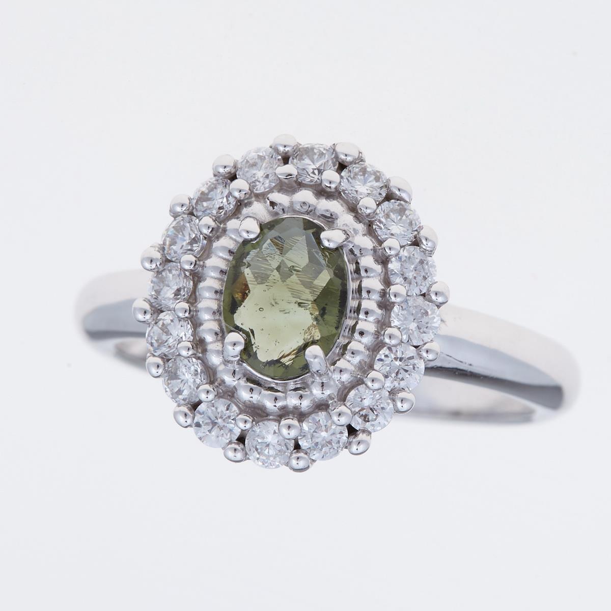 Silver ring with moldavite and zirconia 157