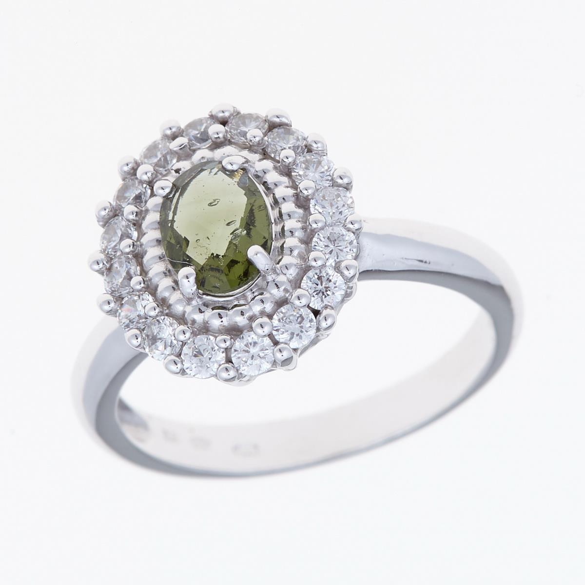 Silver ring with moldavite and zirconia 157