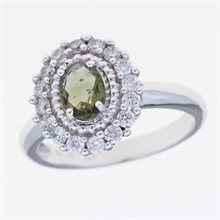 Anello in argento con moldavite e zirconi 157