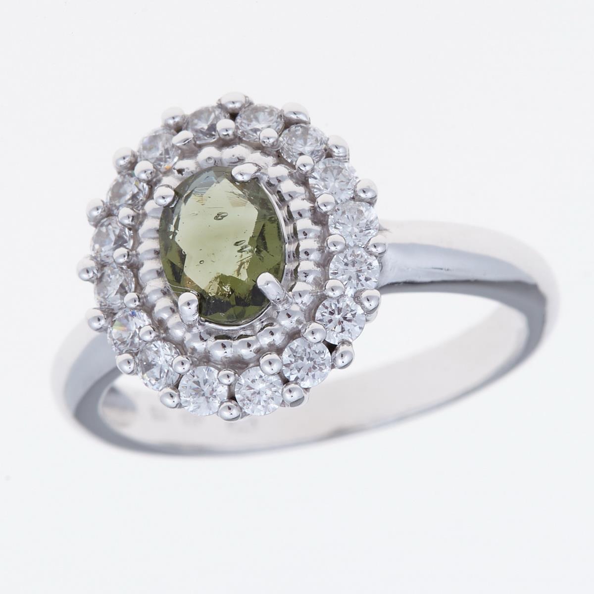 Silver ring with moldavite and zirconia 157