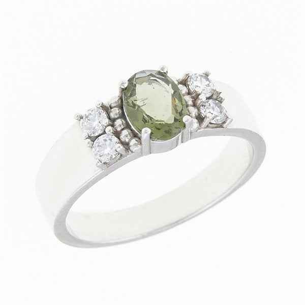 Anello in argento con moldavite e zirconi 160