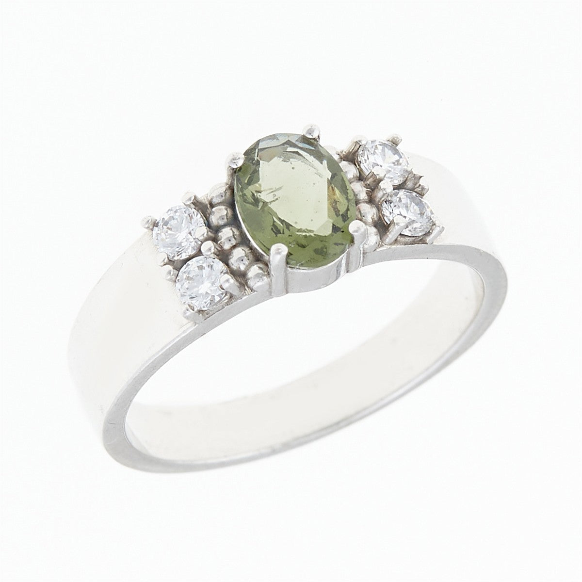 Silver ring with moldavite and zirconia 160