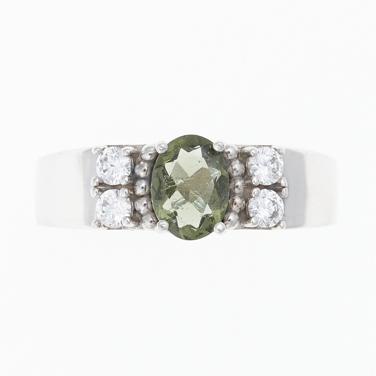 Silver ring with moldavite and zirconia 160