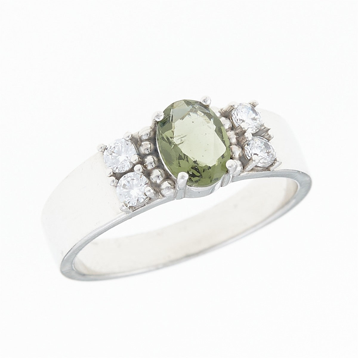 Silver ring with moldavite and zirconia 160
