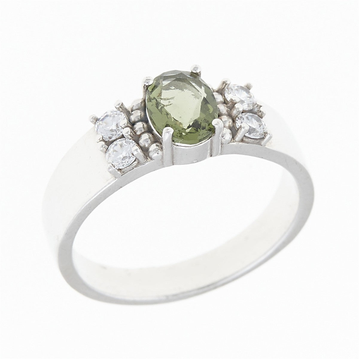 Silver ring with moldavite and zirconia 160