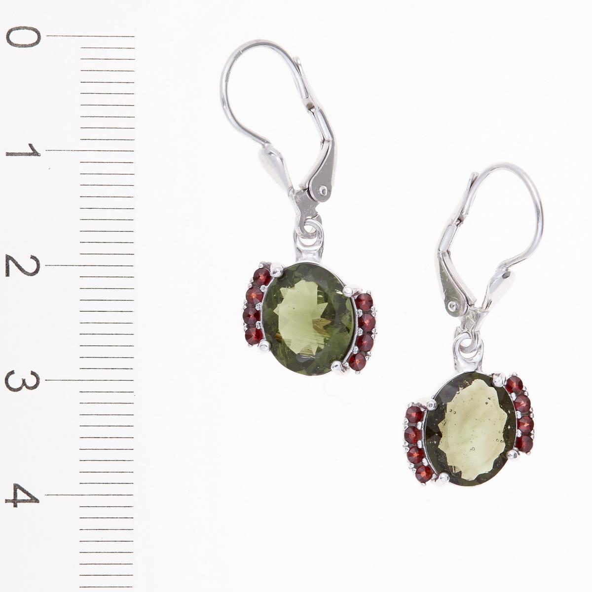 Silver earrings with moldavites and garnets 163G