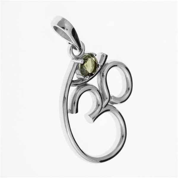Silver pendant with moldavite - Om