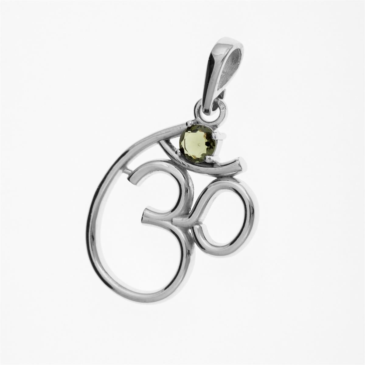 Silver pendant with moldavite - Om