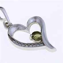 Silver pendant with moldavite and cubic zirconia - heart