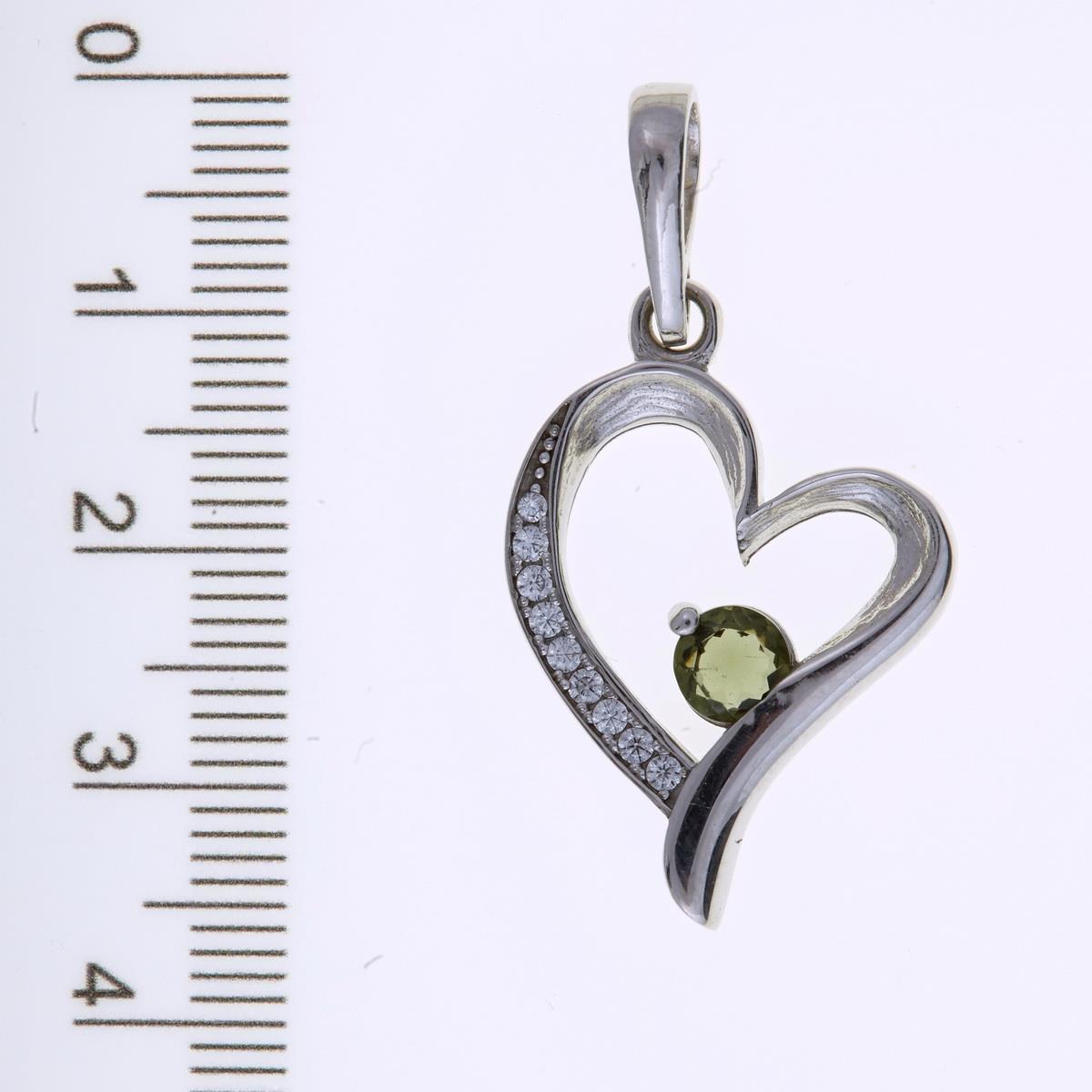 Silver pendant with moldavite and cubic zirconia - heart