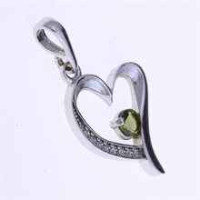 Silver pendant with moldavite and cubic zirconia - heart