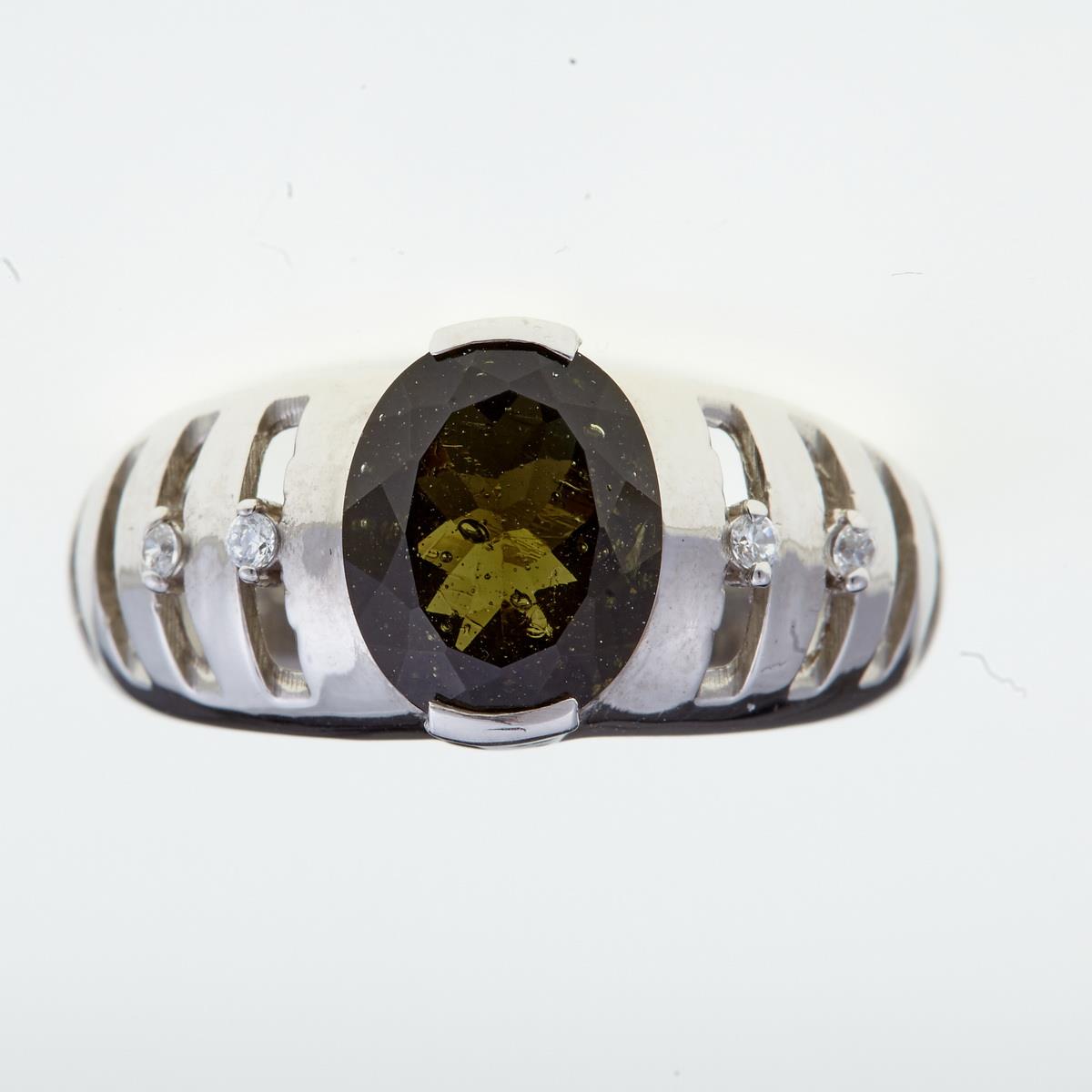 Silver ring with moldavite and zirconia 202