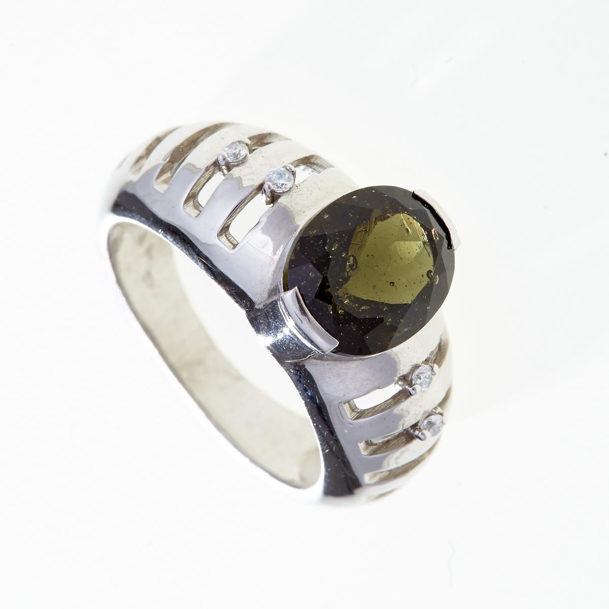 Silver ring with moldavite and zirconia 202