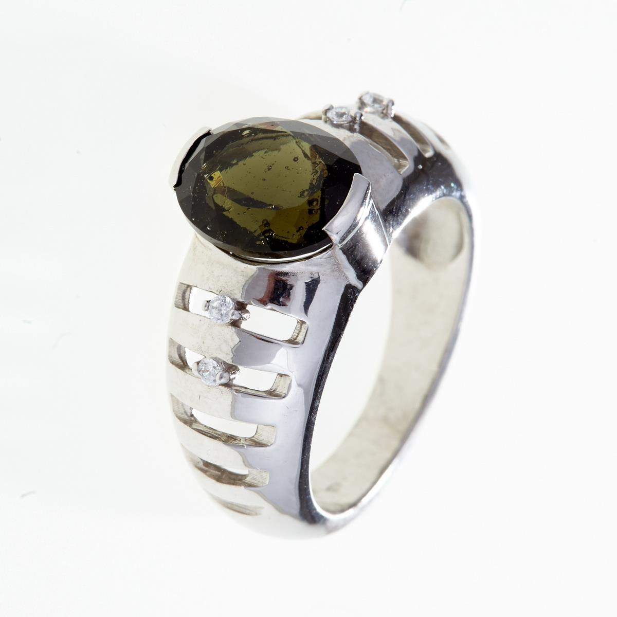 Silver ring with moldavite and zirconia 202
