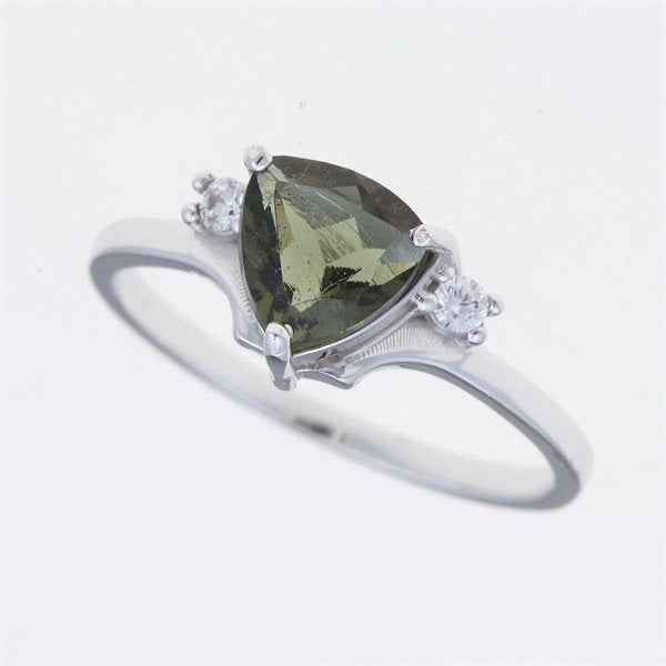 Anello in argento con moldavite e zirconi 206Z