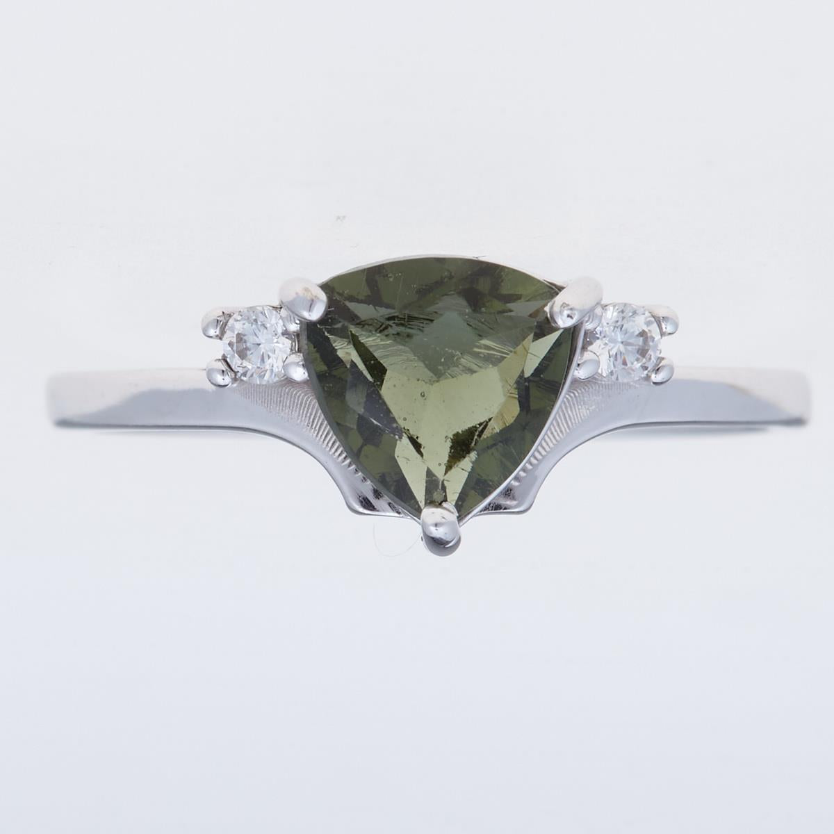 Silver ring with moldavite and zirconia 206Z