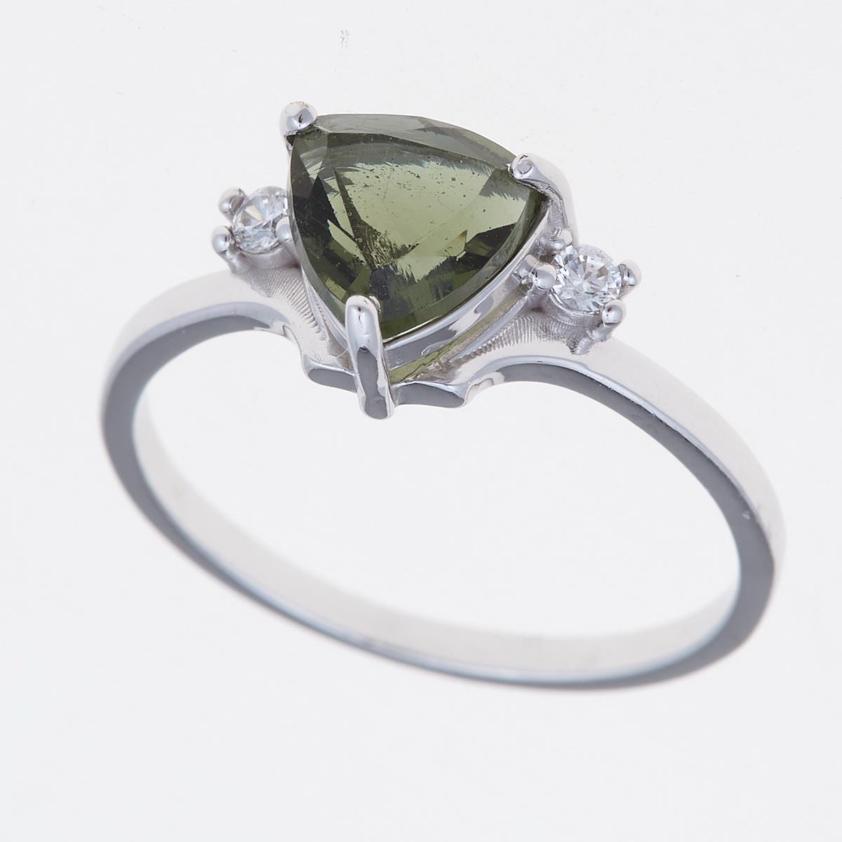 Silver ring with moldavite and zirconia 206Z