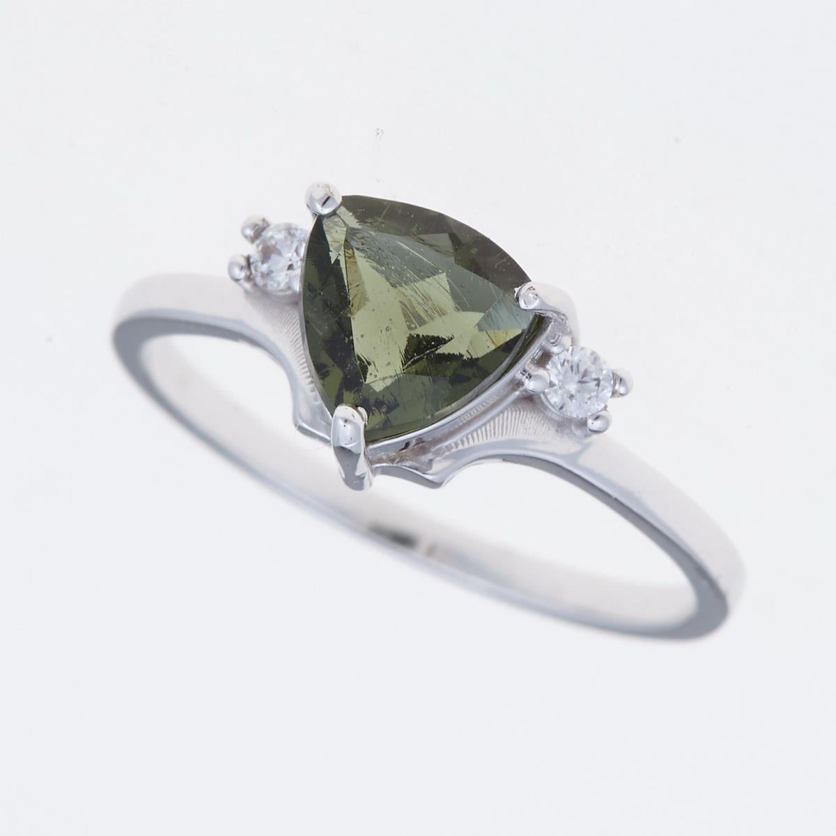 Silver ring with moldavite and zirconia 206Z