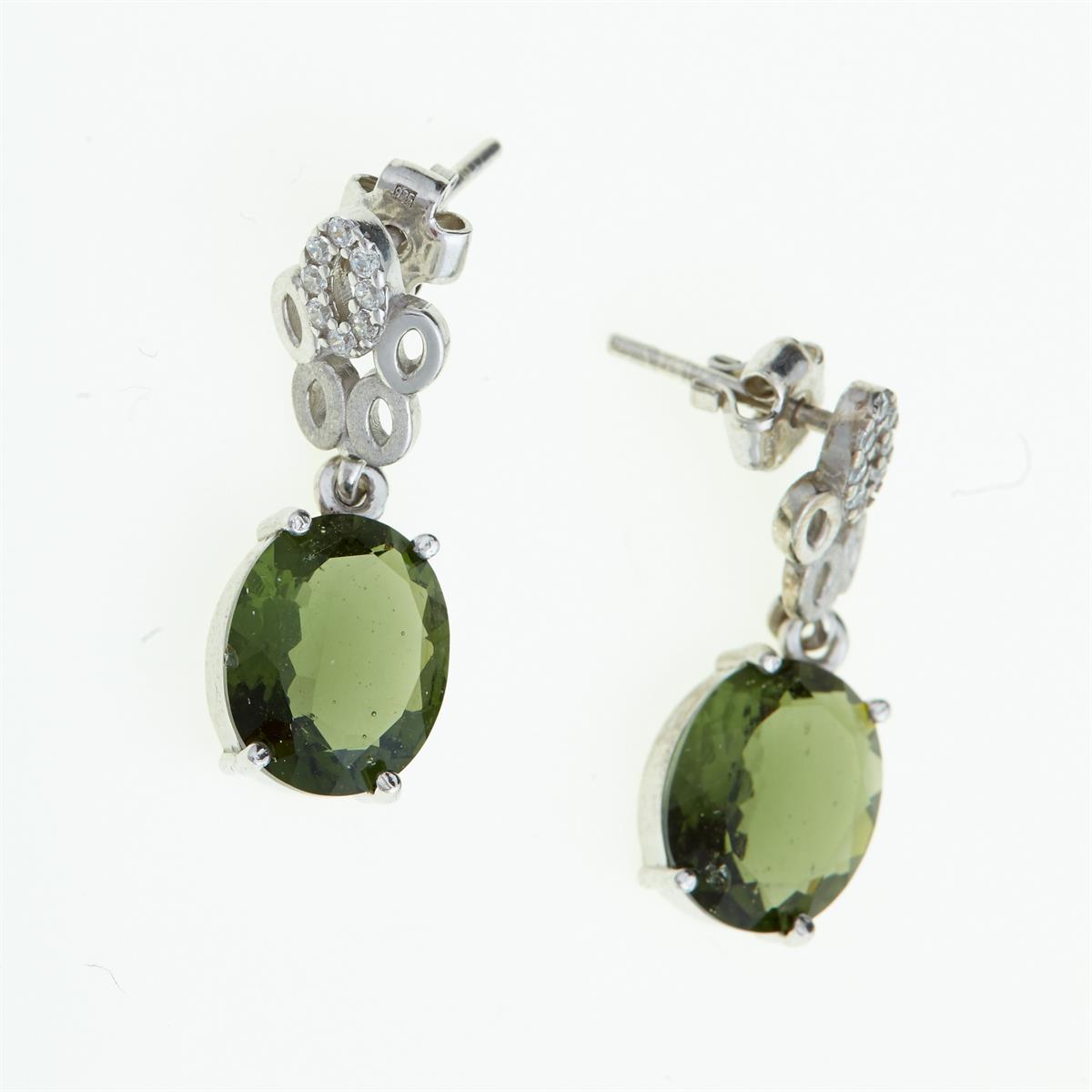 Silver earrings with moldavites and zirconia 211