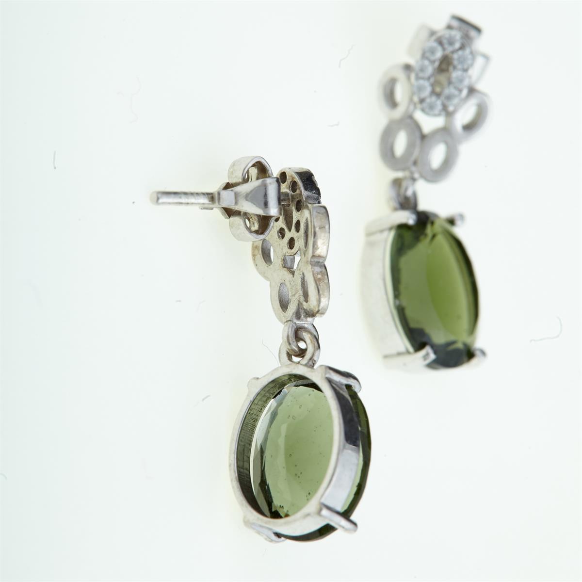 Silver earrings with moldavites and zirconia 211