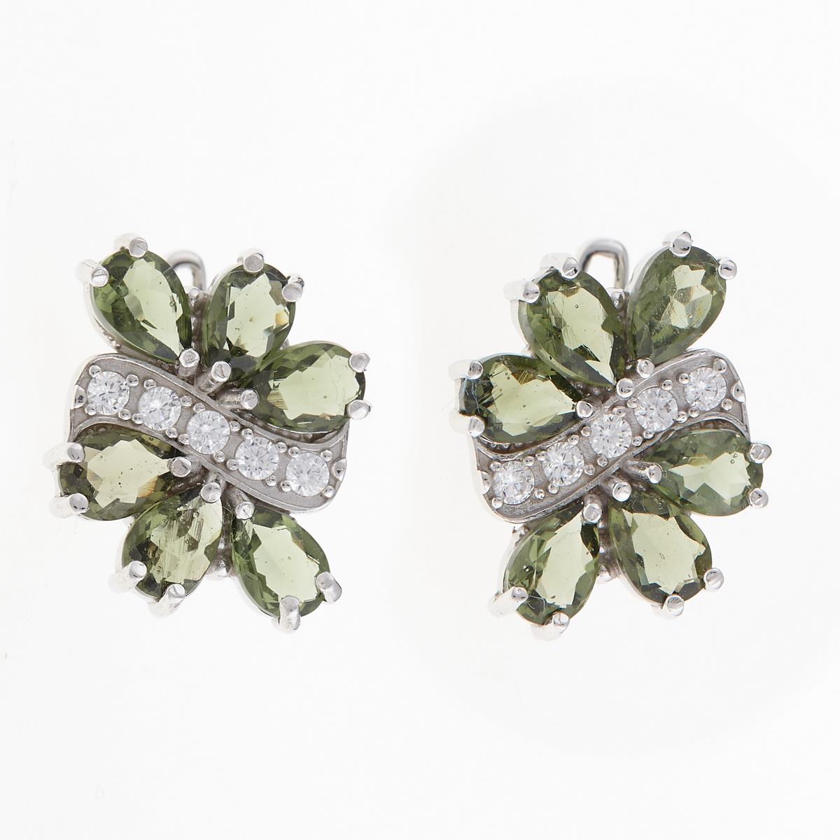 Silver earrings with moldavites and zirconia 224Z