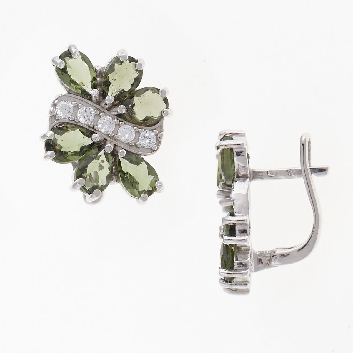 Silver earrings with moldavites and zirconia 224Z
