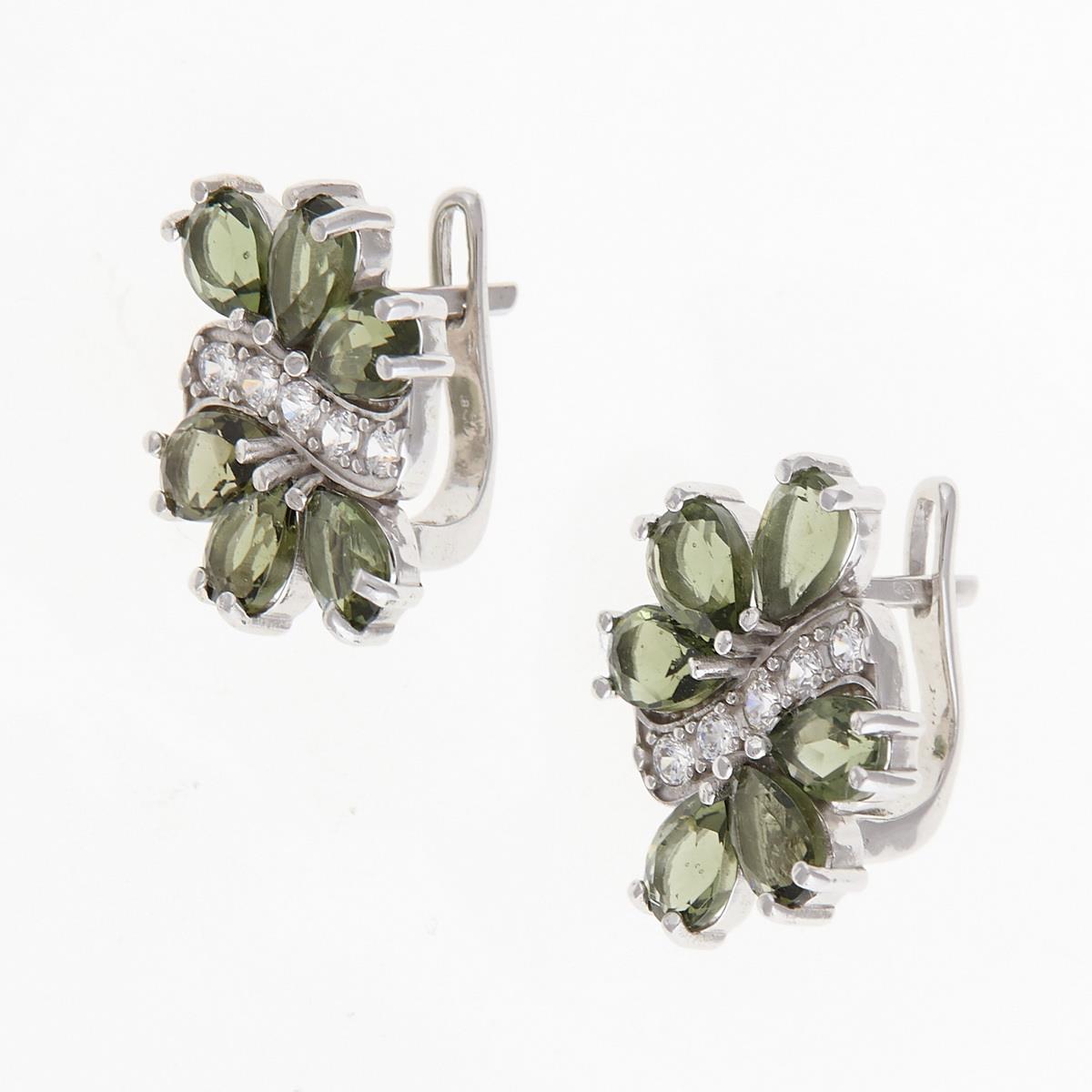 Silver earrings with moldavites and zirconia 224Z