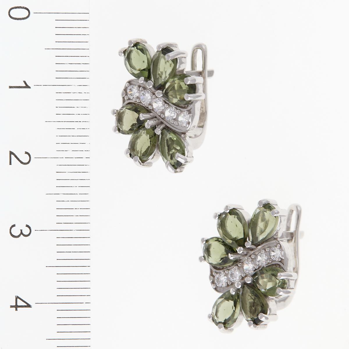 Silver earrings with moldavites and zirconia 224Z
