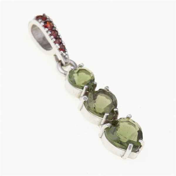 Silver pendant with moldavites and garnets - heart 228G