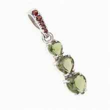 Silver pendant with moldavites and garnets - heart 228G