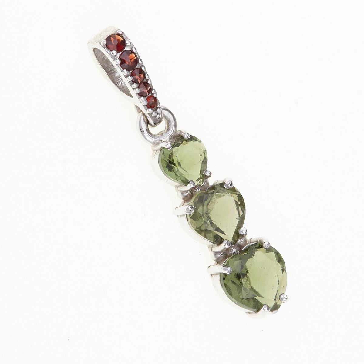 Silver pendant with moldavites and garnets - heart 228G