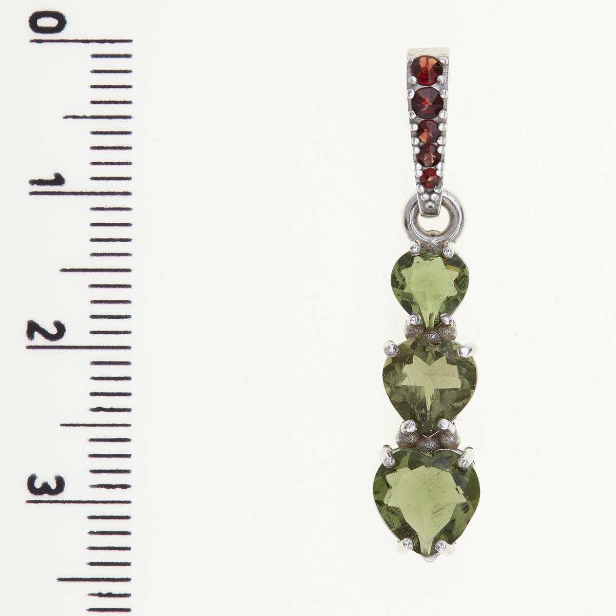 Silver pendant with moldavites and garnets - heart 228G