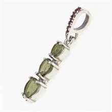 Silver pendant with moldavites and garnets - heart 228G