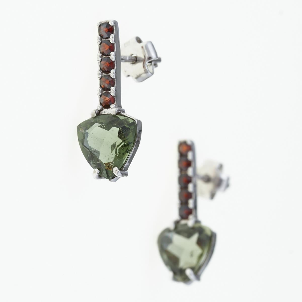 Silver earrings with moldavites and garnets 239G