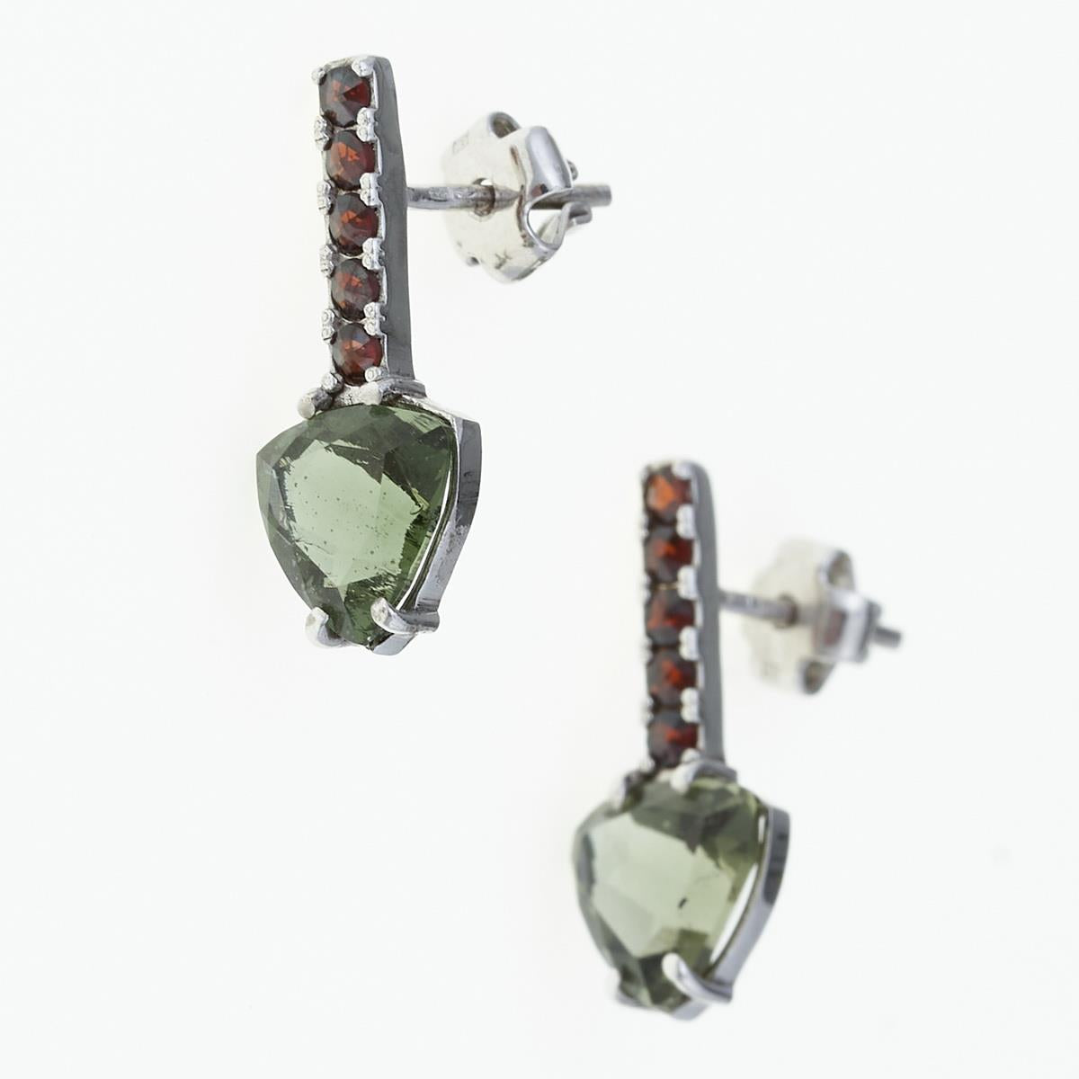 Silver earrings with moldavites and garnets 239G