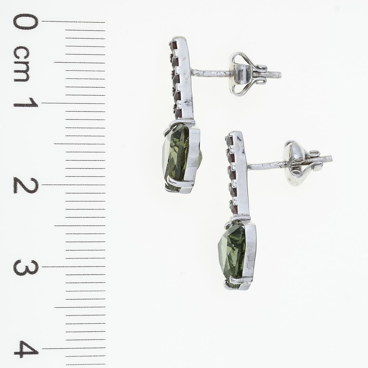 Silver earrings with moldavites and garnets 239G