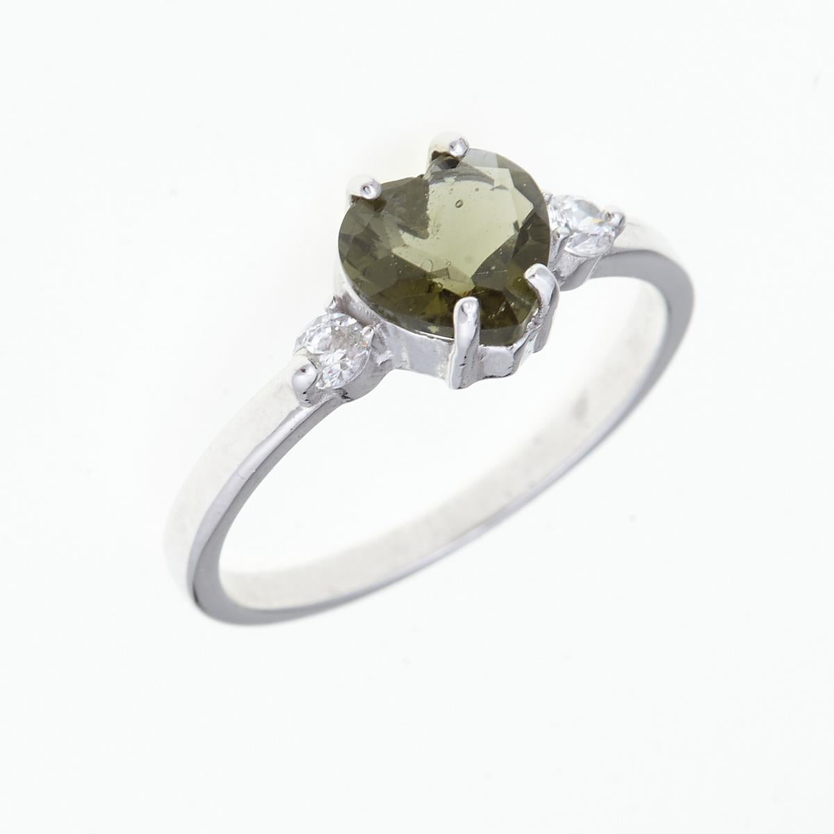 Silver ring with moldavite and zirconia – heart 249