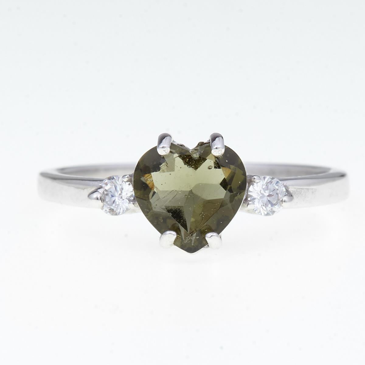 Silver ring with moldavite and zirconia – heart 249