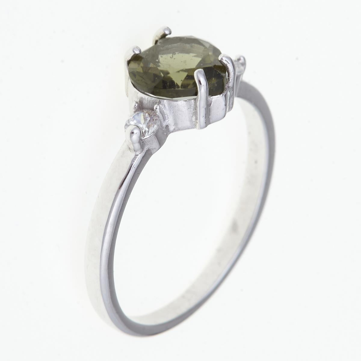 Silver ring with moldavite and zirconia – heart 249