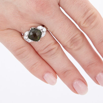 Anello in argento con moldavite  e zirconi 252