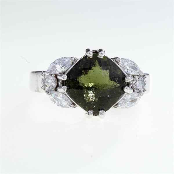 Anello in argento con moldavite e zirconi 252