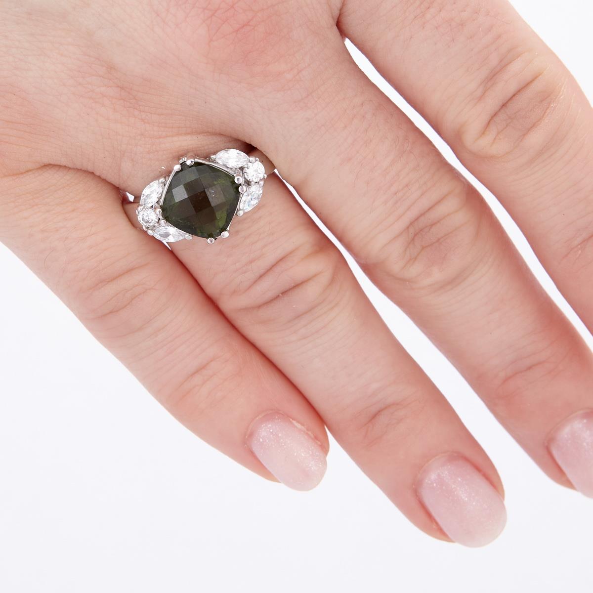 Silver ring with moldavite and zirkonia 252