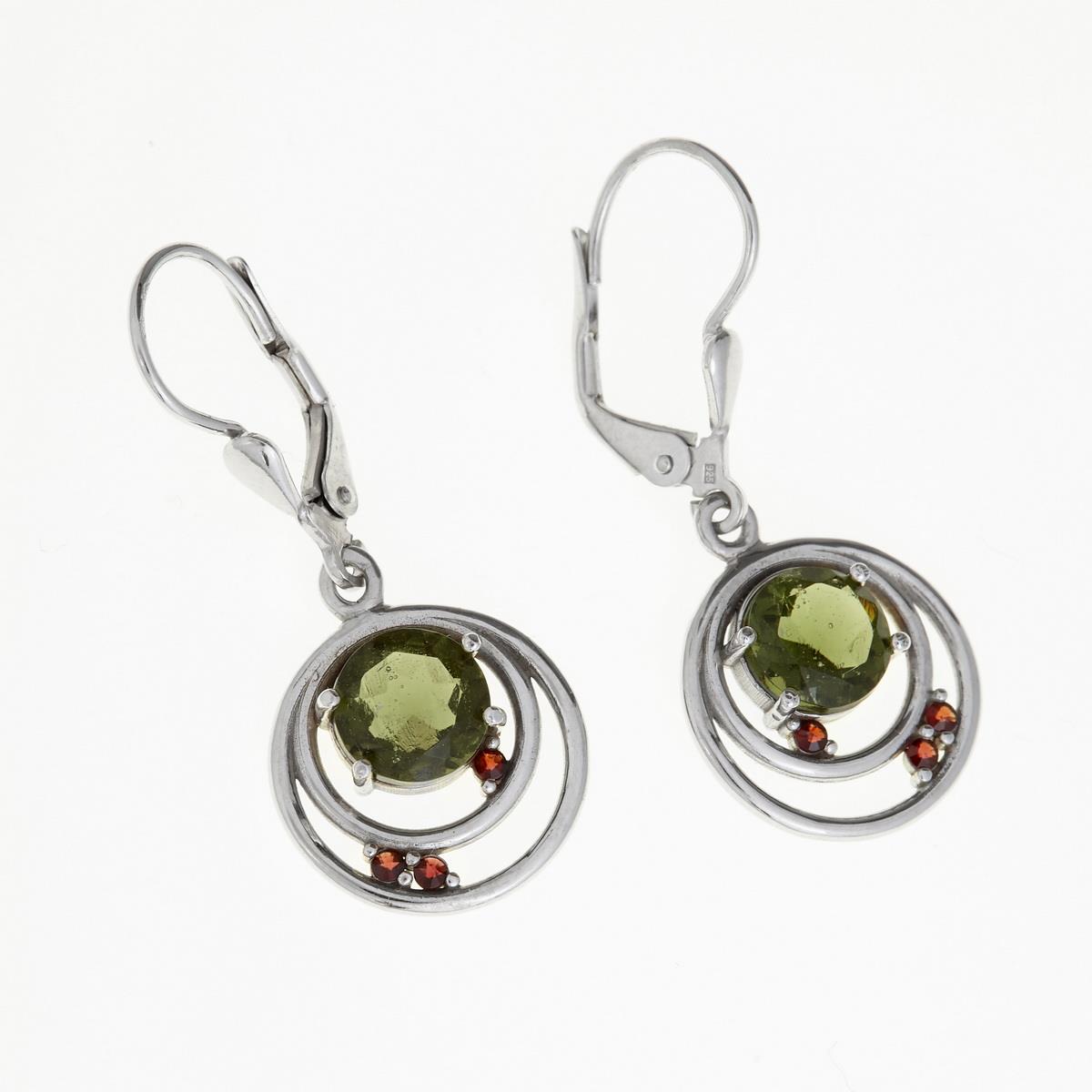 Silver earrings with moldavites and garnets 263G