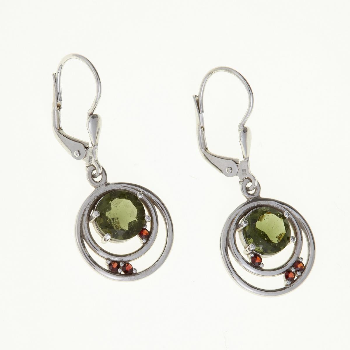 Silver earrings with moldavites and garnets 263G