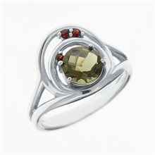 Anello in argento con moldavite e granati 285G