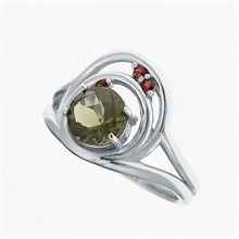 Anello in argento con moldavite e granati 285G
