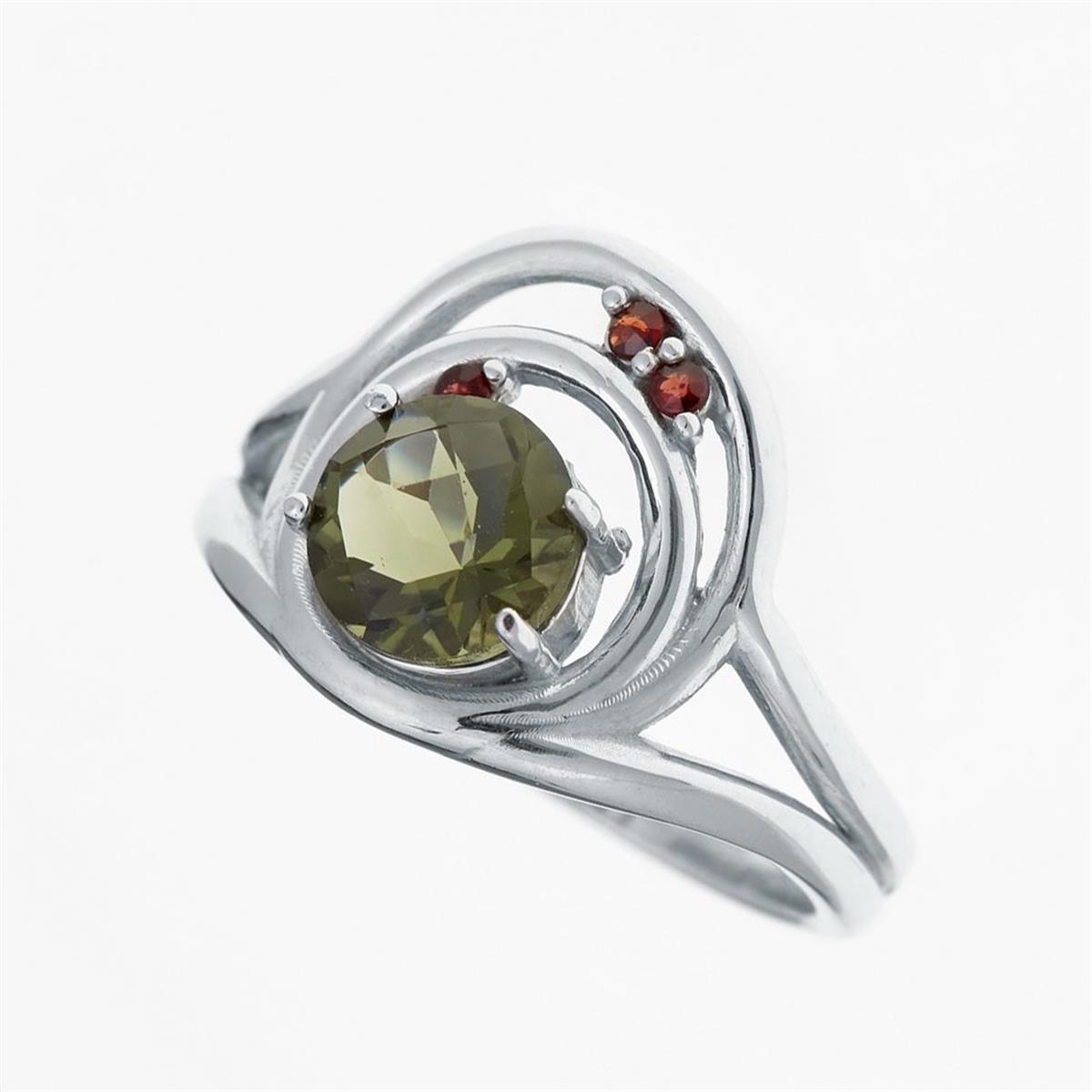 Silver ring with moldavite and garnets 285G