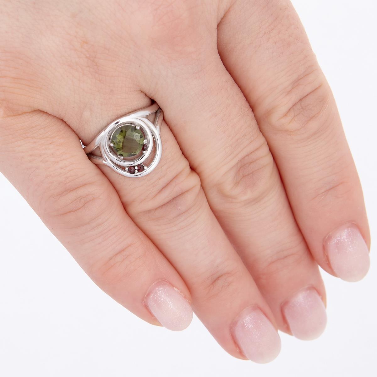 Silver ring with moldavite and garnets 285G